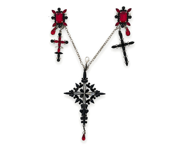 La Croix Dynasty Midnight Ruby Crucifix with Brooches