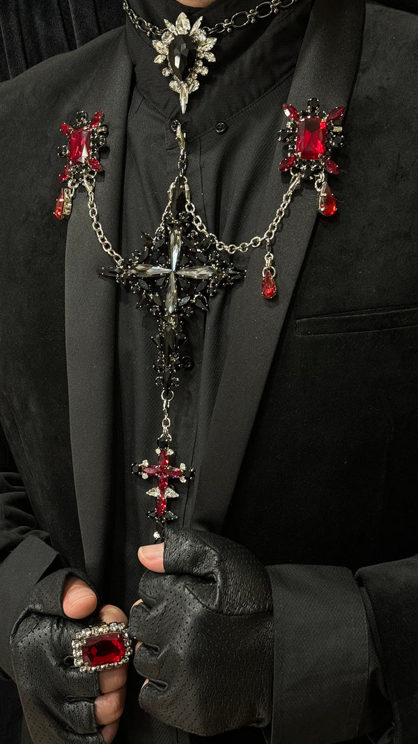 La Croix Dynasty Midnight Ruby Crucifix with Brooches