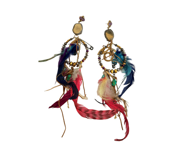 DREAM CATCHER MULTI COLOUR FEATHER EARRINGS  - SAMPLE SALE