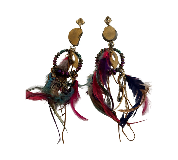 DREAM CATCHER SML MULTI COLOUR FEATHER EARRINGS  - SAMPLE SALE