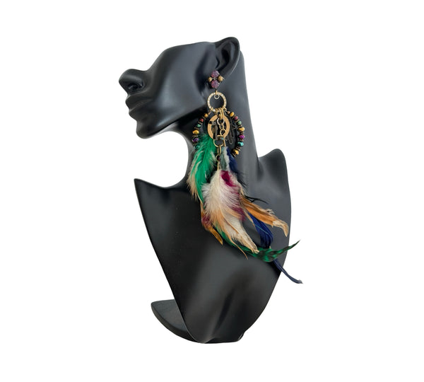 DREAM CATCHER NATURAL COLOUR FEATHER EARRINGS  - SAMPLE SALE