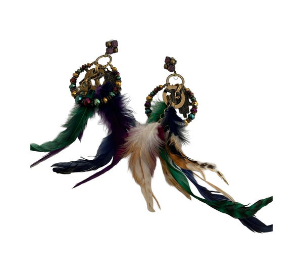 DREAM CATCHER NATURAL COLOUR FEATHER EARRINGS  - SAMPLE SALE