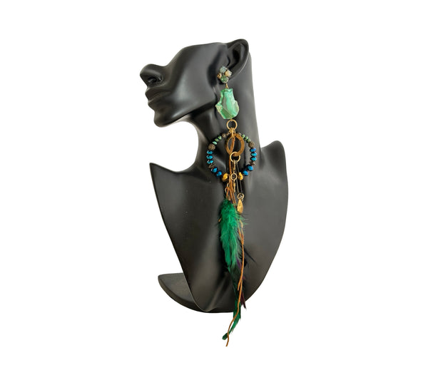 DREAM CATCHER GREEN COLOUR FEATHER EARRINGS  - SAMPLE SALE