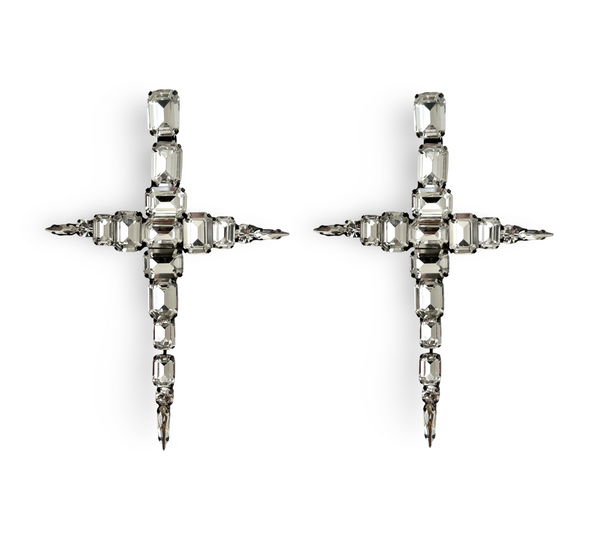 OVERSIZE CRYSTAL CROSS EARRINGS - JSS