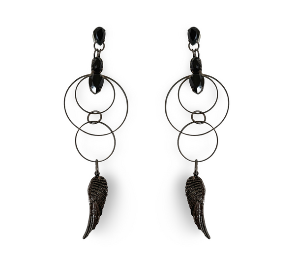 BLACK FEATHER DROP HOOPS - JSS