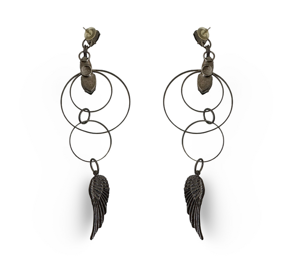 BLACK FEATHER DROP HOOPS - JSS