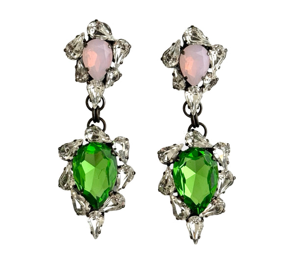 Dynasty Pink Peridot Crystal Emerald Drop Earrings