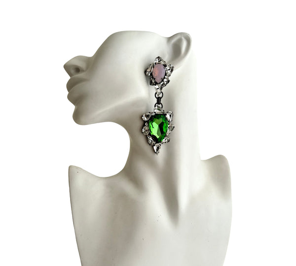 Dynasty Pink Peridot Crystal Emerald Drop Earrings